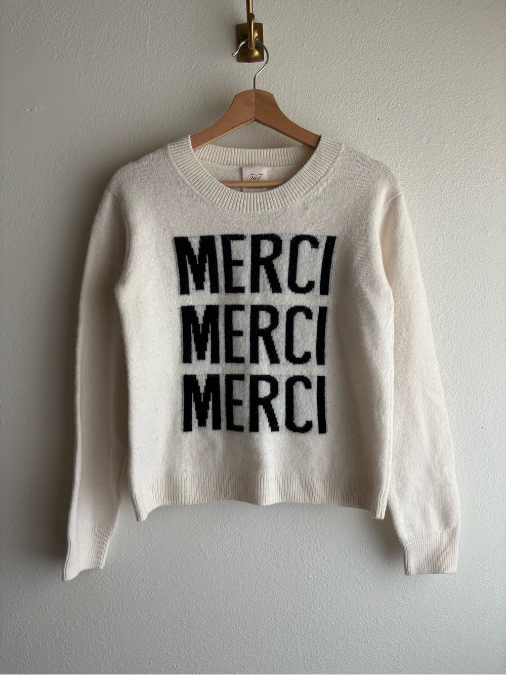 Cinq A Sept Merci Merci Merci Wool-Blend Knit Pullover Ivory Size Small